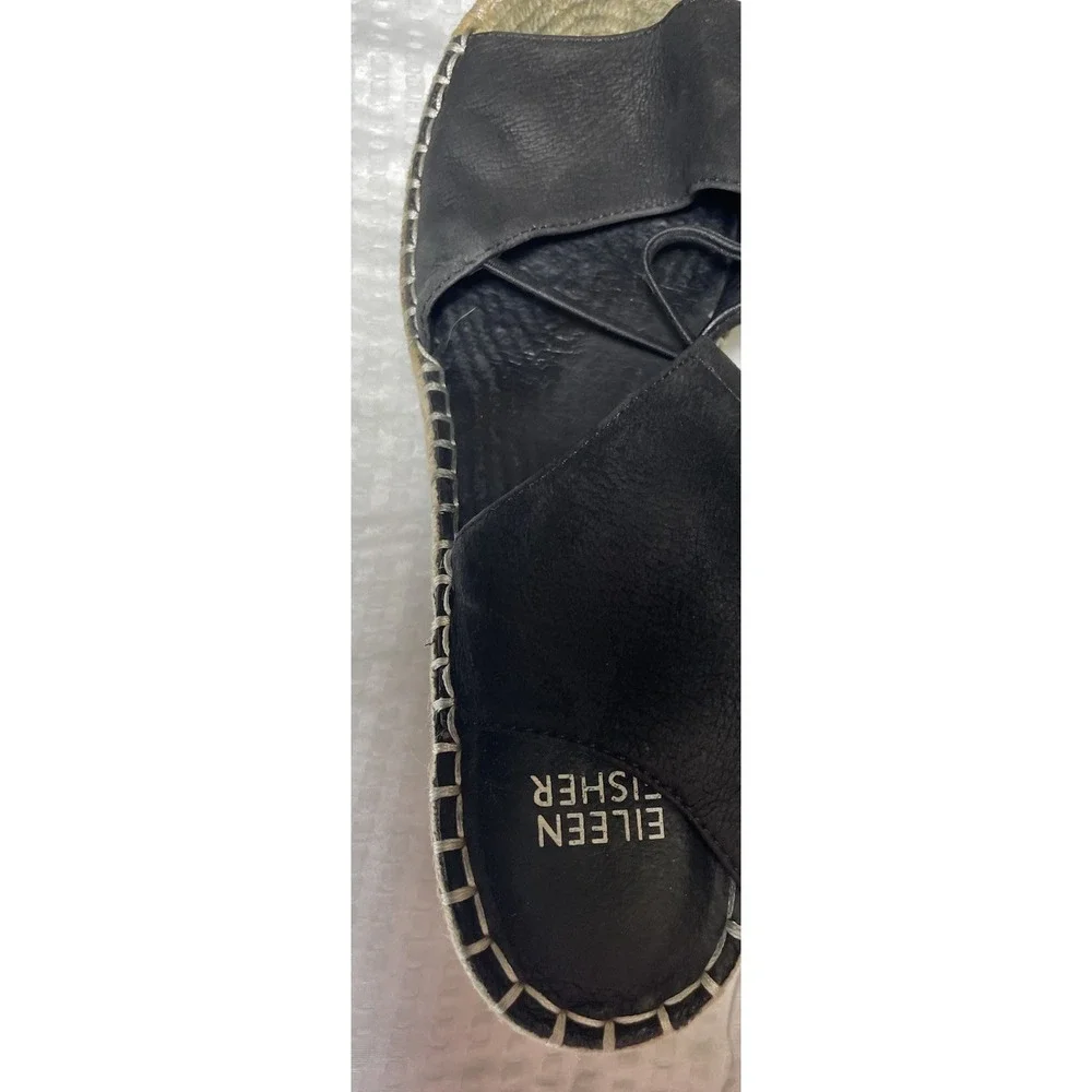 Eileen Fisher Agnes Black Suede Espadrille Wedge Sandals Women's 9.5